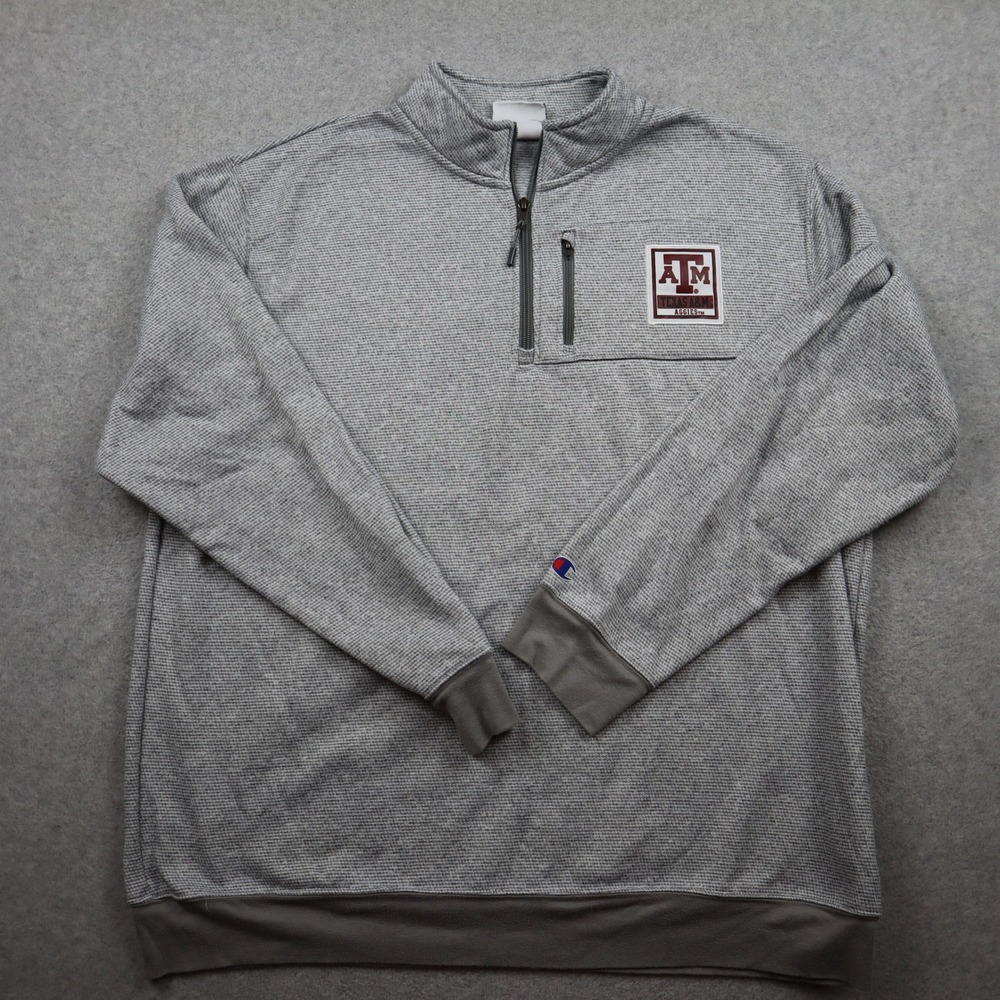 Texas A&M Aggies Champion Pullover Mens XL Gray NCAA 1/4 Zip Mock Neck Sweater